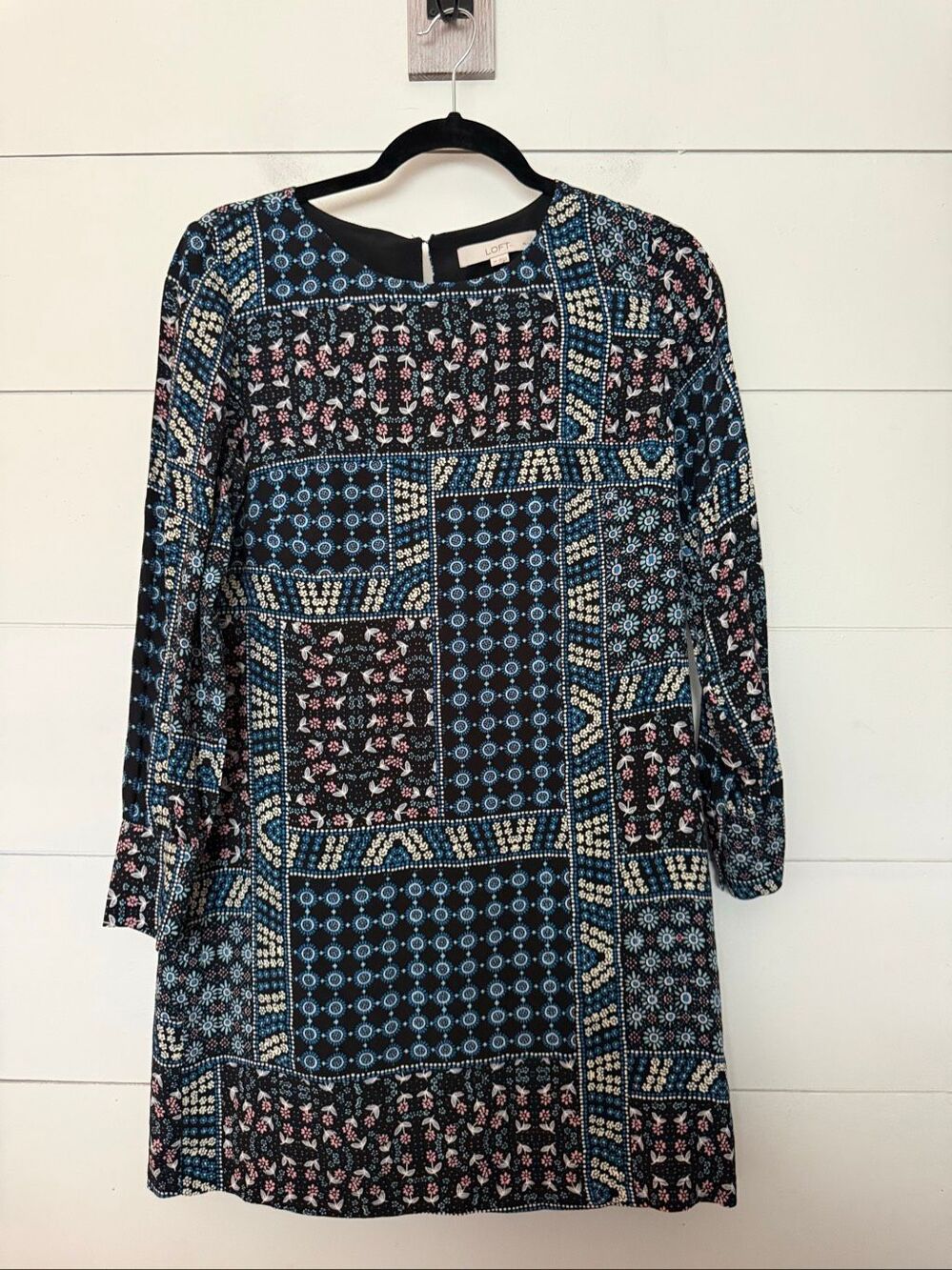 Ann Taylor Loft Women’s 2P Black Multicolored Patchwork Dress Longsleeve